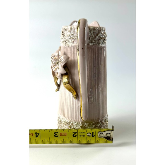 Vintage Ornate Pink Pitcher Vase With Gold Flower Details Hollywood Regency - Picture 10 of 11